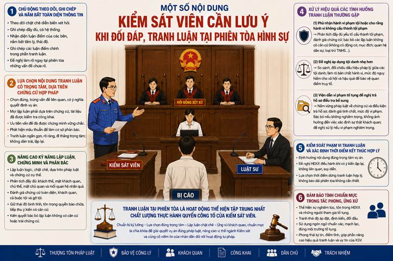 Một số nội dung Kiểm sát viên cần lưu ý khi đối đáp, tranh luận tại phiên tòa hình sự